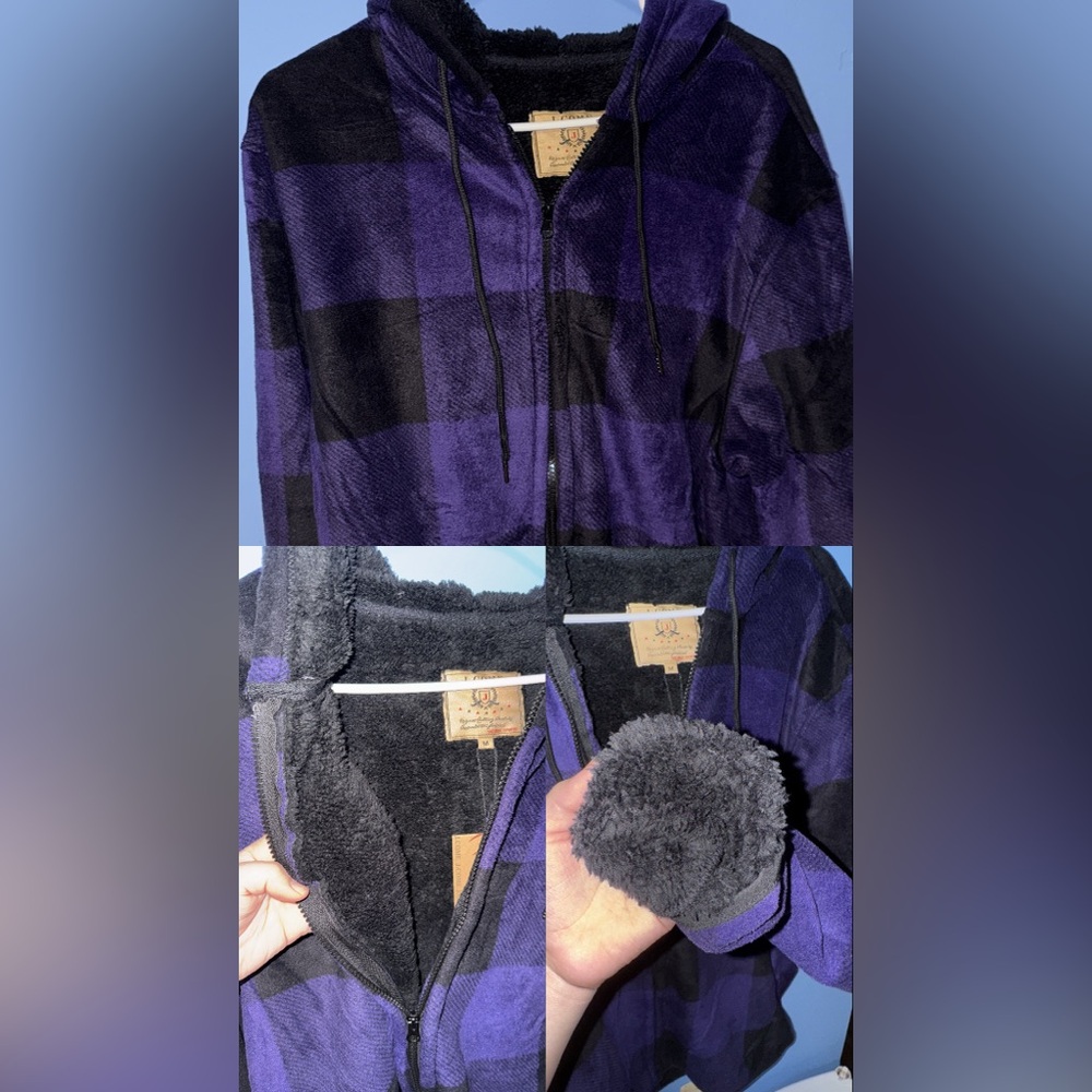 Purple and Black Plaid Fleece Jacket